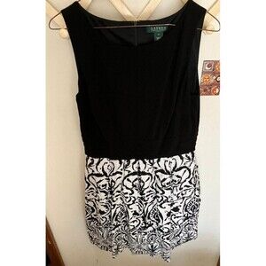 Lauren Ralph Lauren Women's Boho Floral Midi Dress Zip Size 10 Black & White